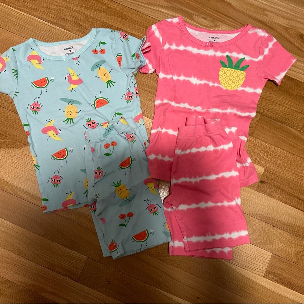 Bundle of Girls Carters Size 7 Short Sleeve Snug Fit PJs